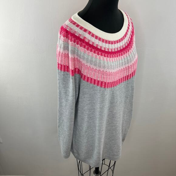 NWT Talbots Rib Yoke Crew Neck Sweater Gray/Pink Pullover Cotton Blend Plus 2X - Picture 4 of 9